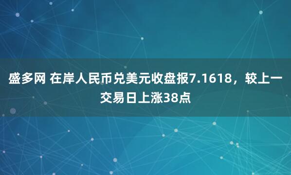 盛多网 在岸人民币兑美元收盘报7.1618，较上一交易日上涨38点